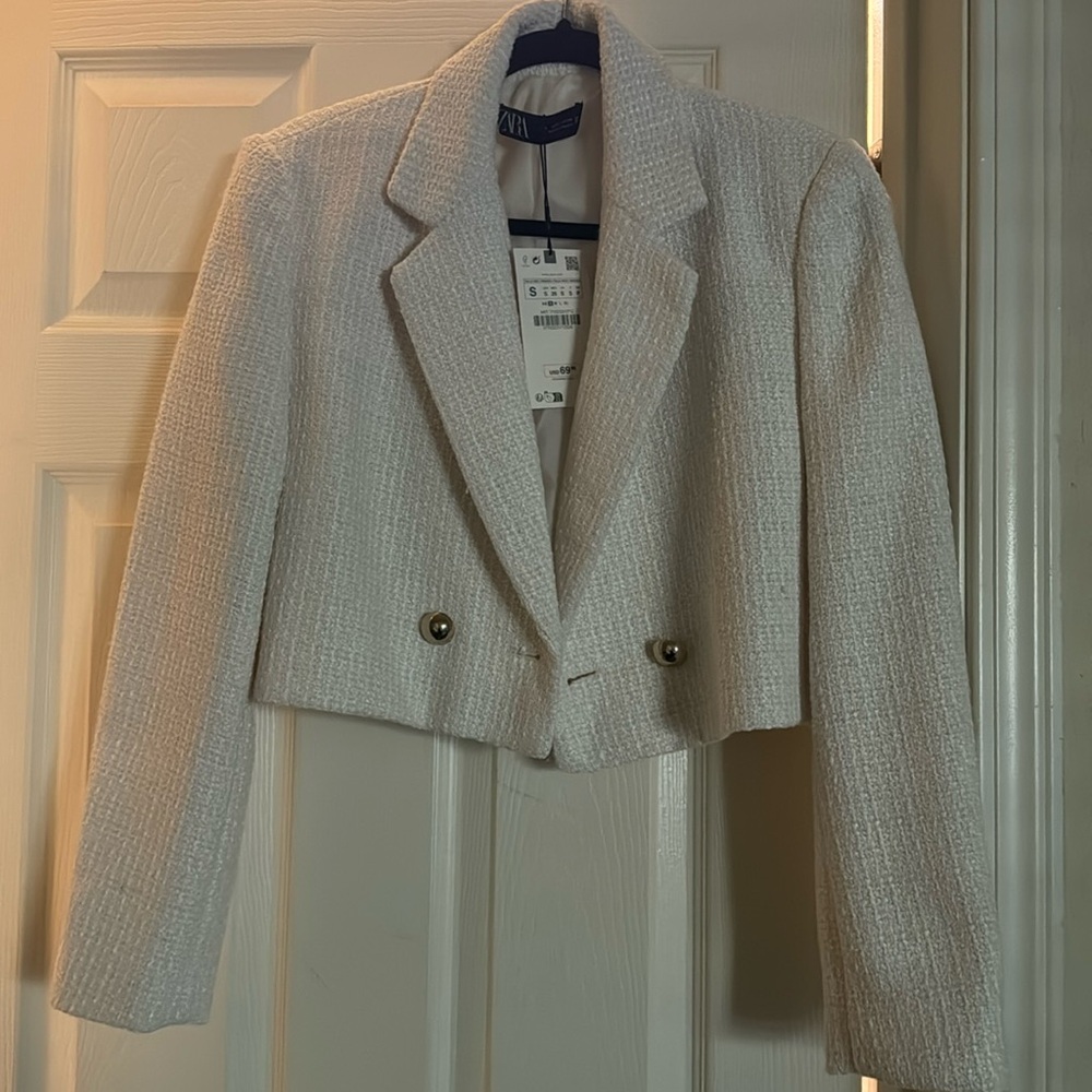 NWT Cropped Zara Twead Blazer